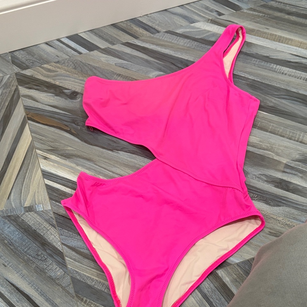SOLID & STRIPED Pink One-Shoulder Bikini